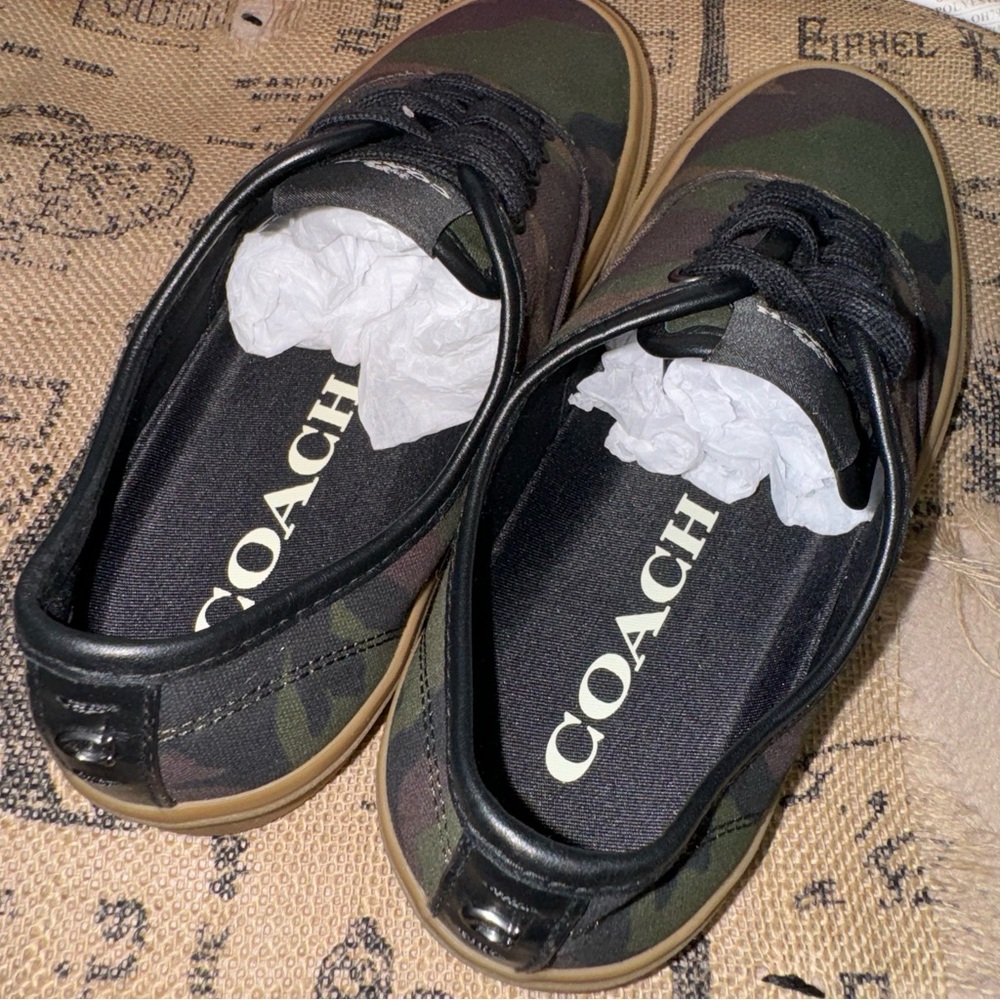 COACH NWOB! Men'S Green Canvas Camo Print Tennis Sneaker Size 7.5 - Picture 7 of 11